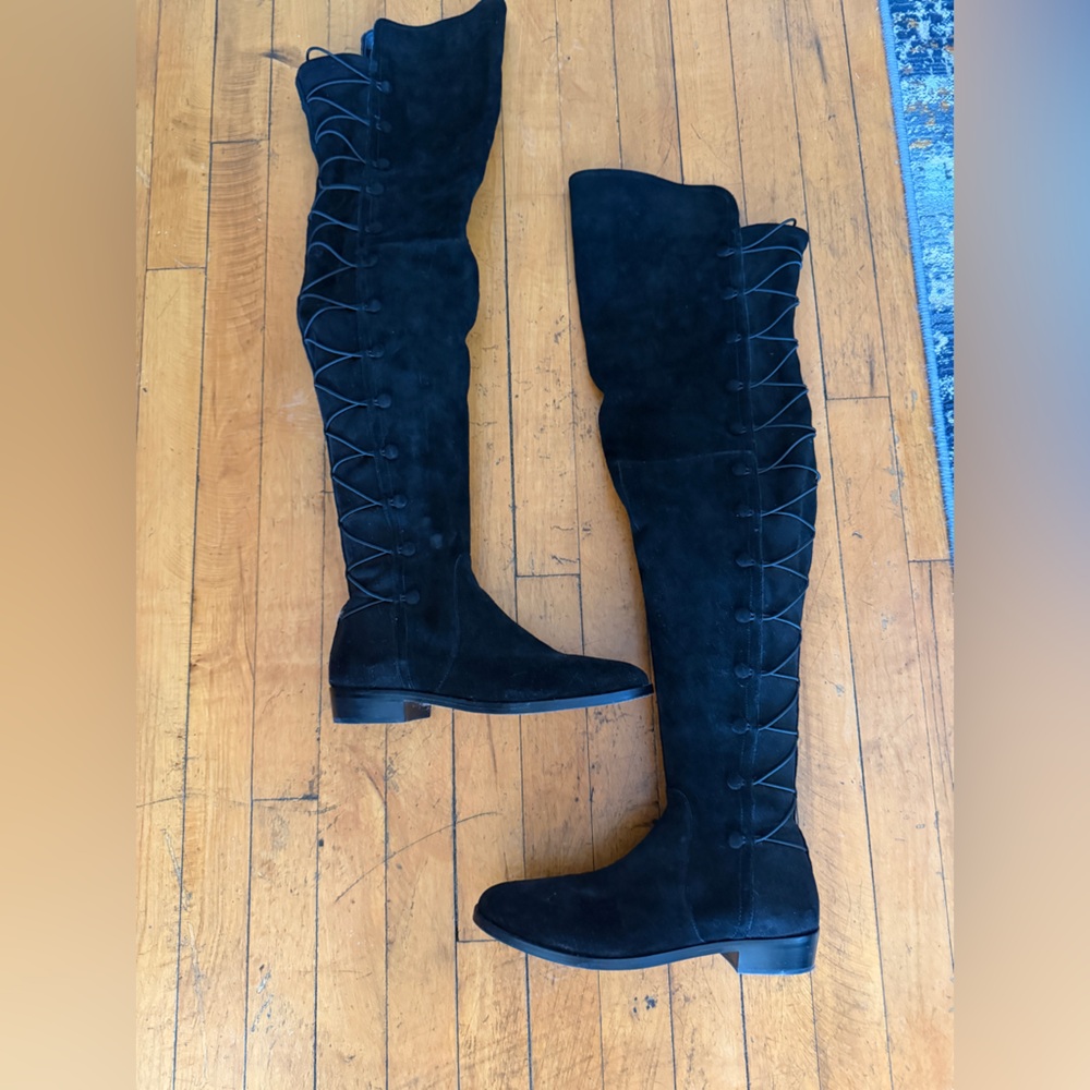 Vince Camuto Black Lace-Up Over-the-Knee Boots